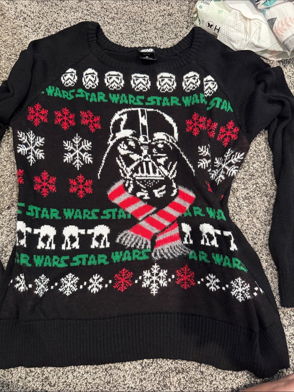 Star Wars Black Darth Vader Holiday Sweater with Red & Green Accents